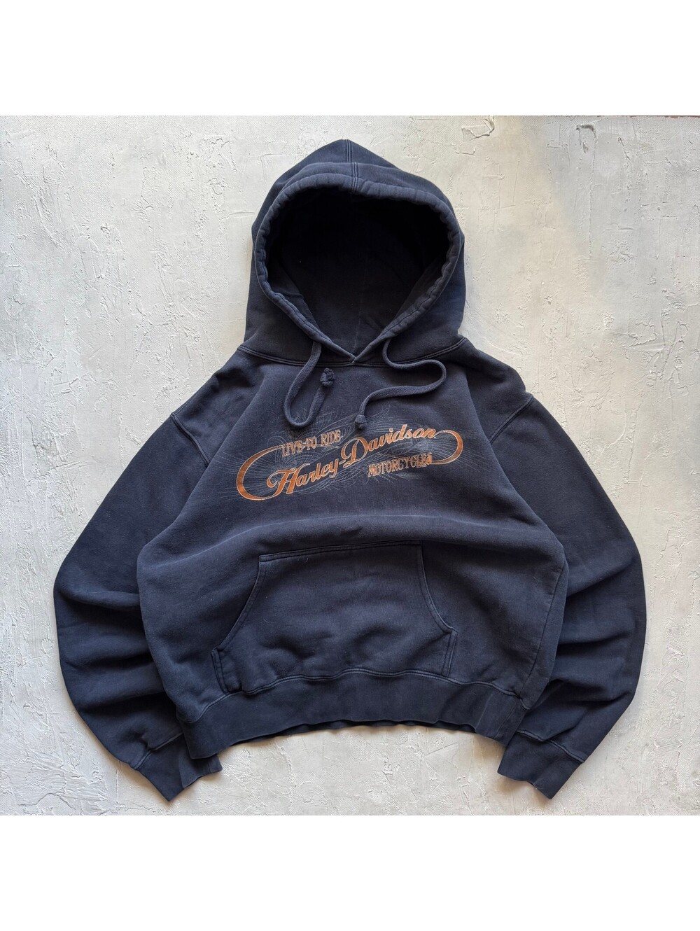 Vintage 90s Y2K Harley Davidson Faded Black Boxy Cropped Hoodie S